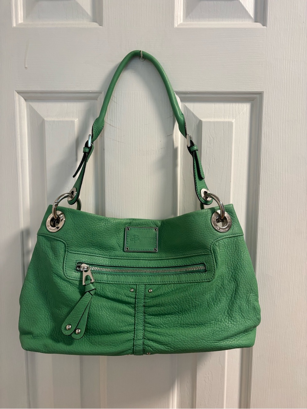 B. Makowsky Green Pebbled Leather Hobo Shoulder Bag